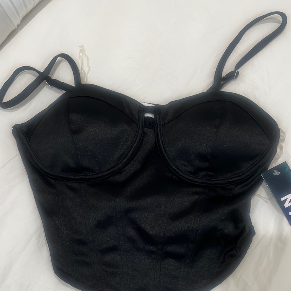 Black Satin Bustier top new with tag